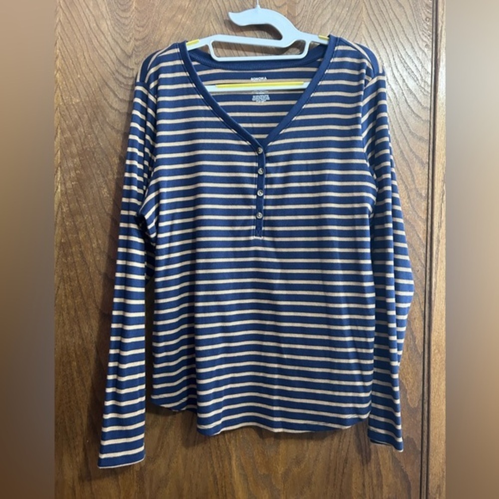 Sonoma Goods for Life XXL Rib Long Sleeve henley navy & brown